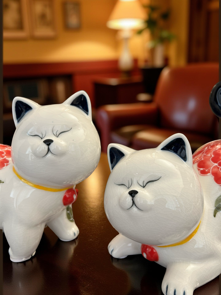 Handcrafted Ceramic Cat Showpieces Set of 2 – Elegant Home Décor Accents
