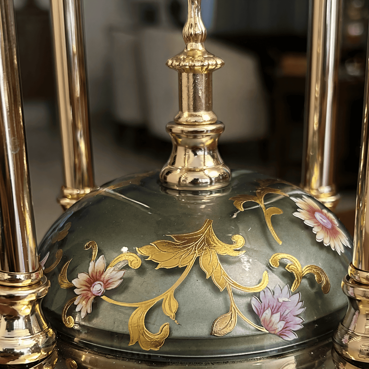 Antique Green Enamel Golden Table Clock
