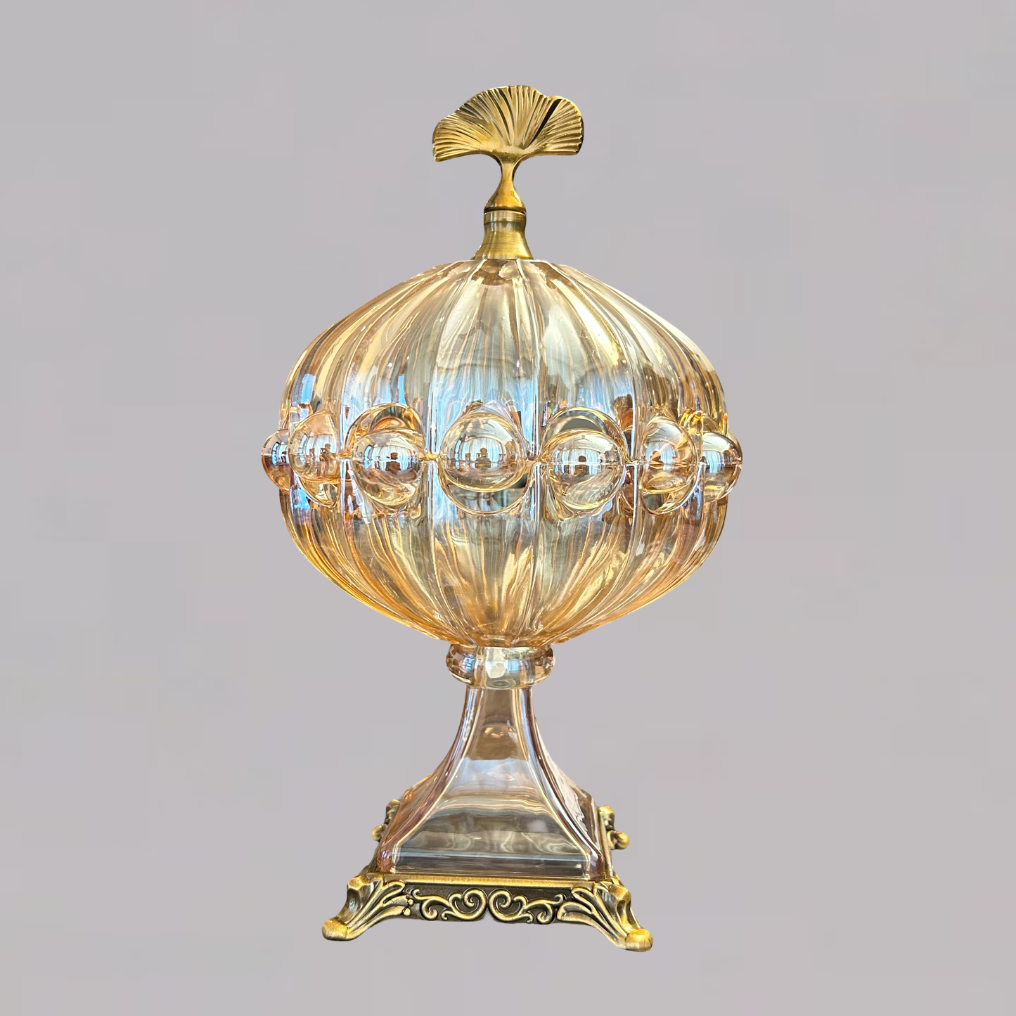 Luxury Crystal Glass Decorative Jar with Golden Base & Lid