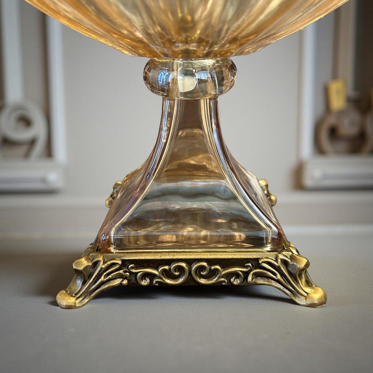 Luxury Crystal Glass Decorative Jar with Golden Base & Lid