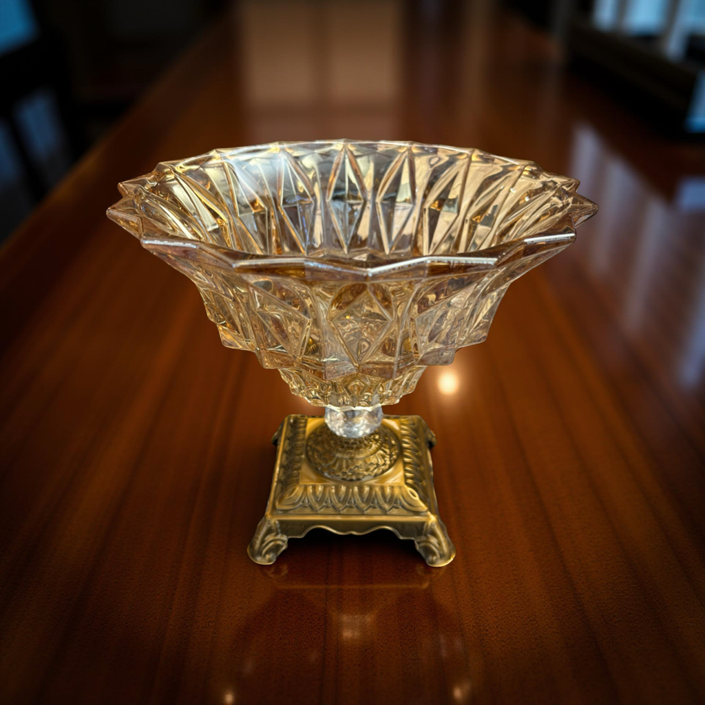 Golden Base Crystal Bowl for Coffee Table & Living Room
