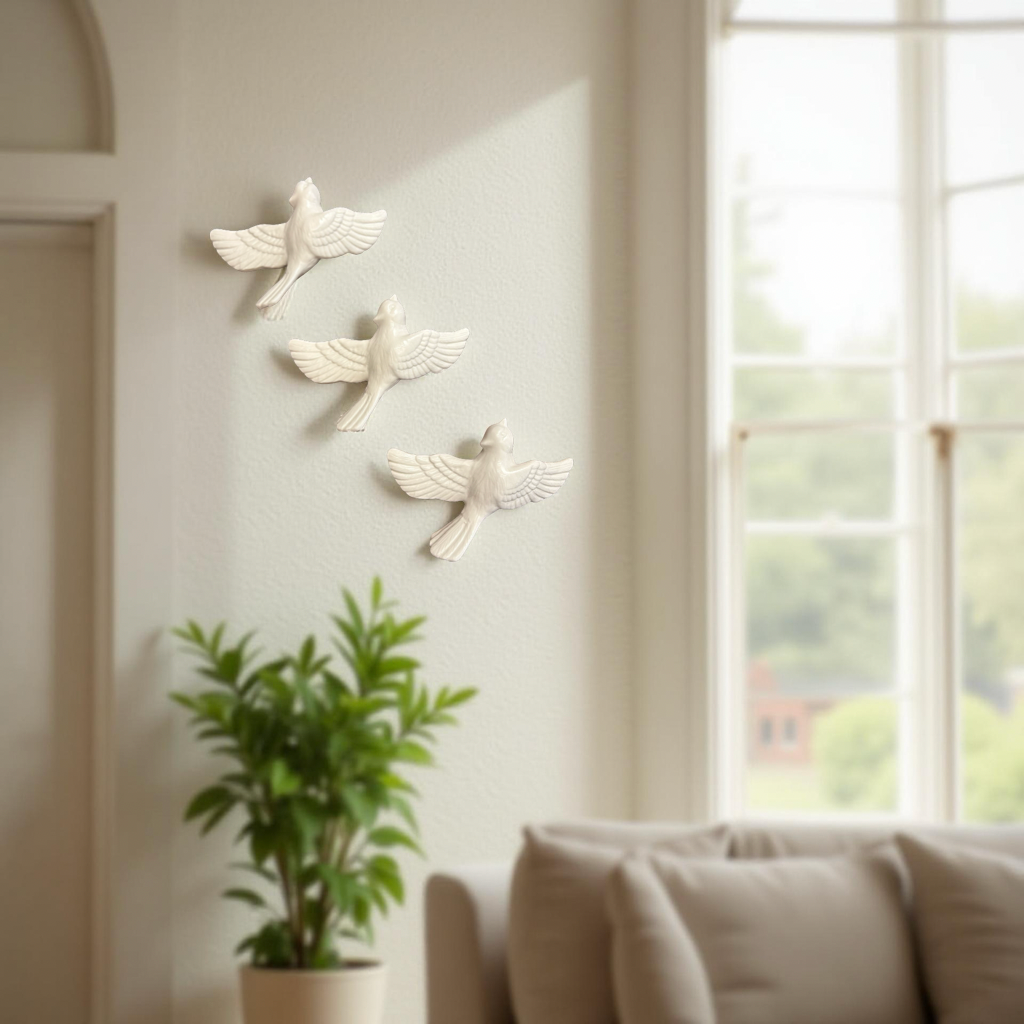 Modern Ceramic Bird Wall Decor – White Flying Bird Decorative - Single piece