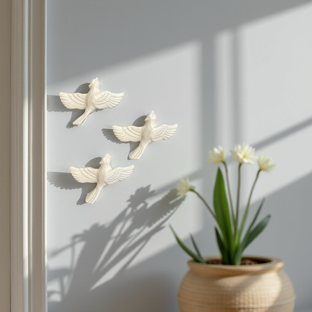Modern Ceramic Bird Wall Decor – White Flying Bird Decorative - Single piece