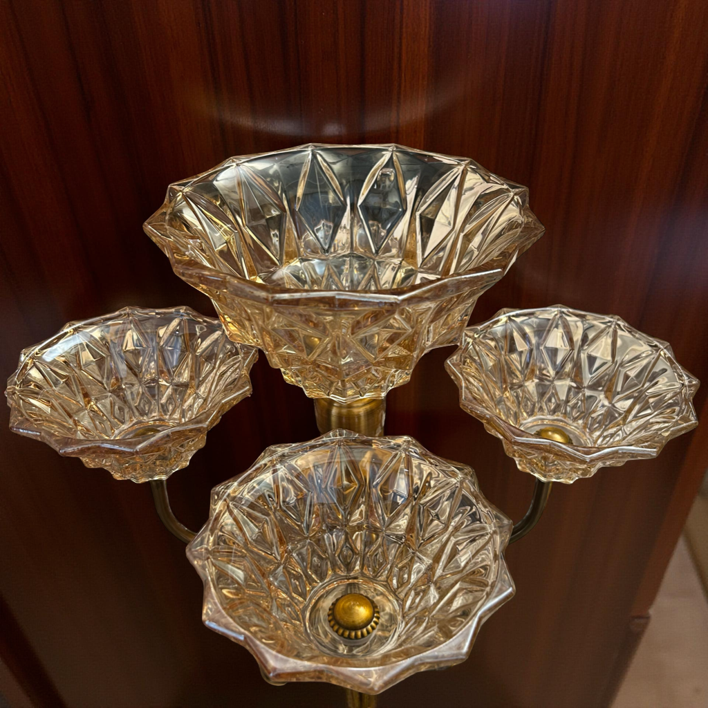 Elegant Multi-Bowl Crystal & Gold Decorative Stand for Home Décor