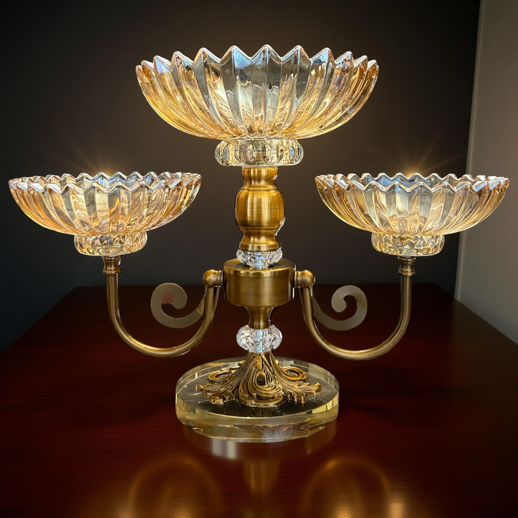 Elegant Crystal Cut Multi-Bowl Display Stand for Living Room Décor