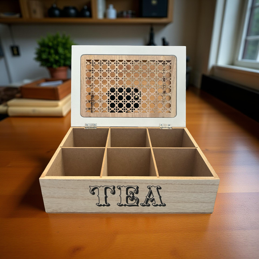 Rustic Wooden Tea Organizer Box with Lid