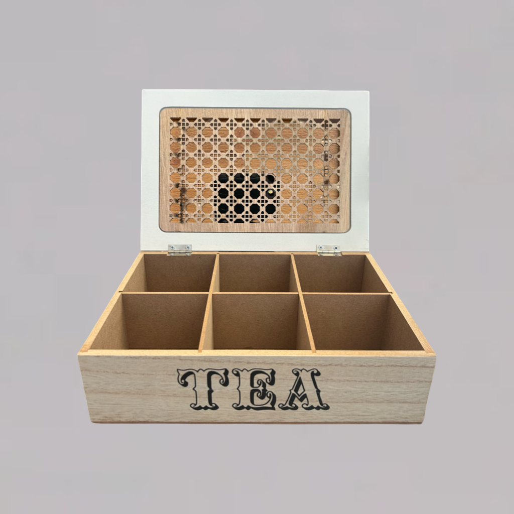 Rustic Wooden Tea Organizer Box with Lid