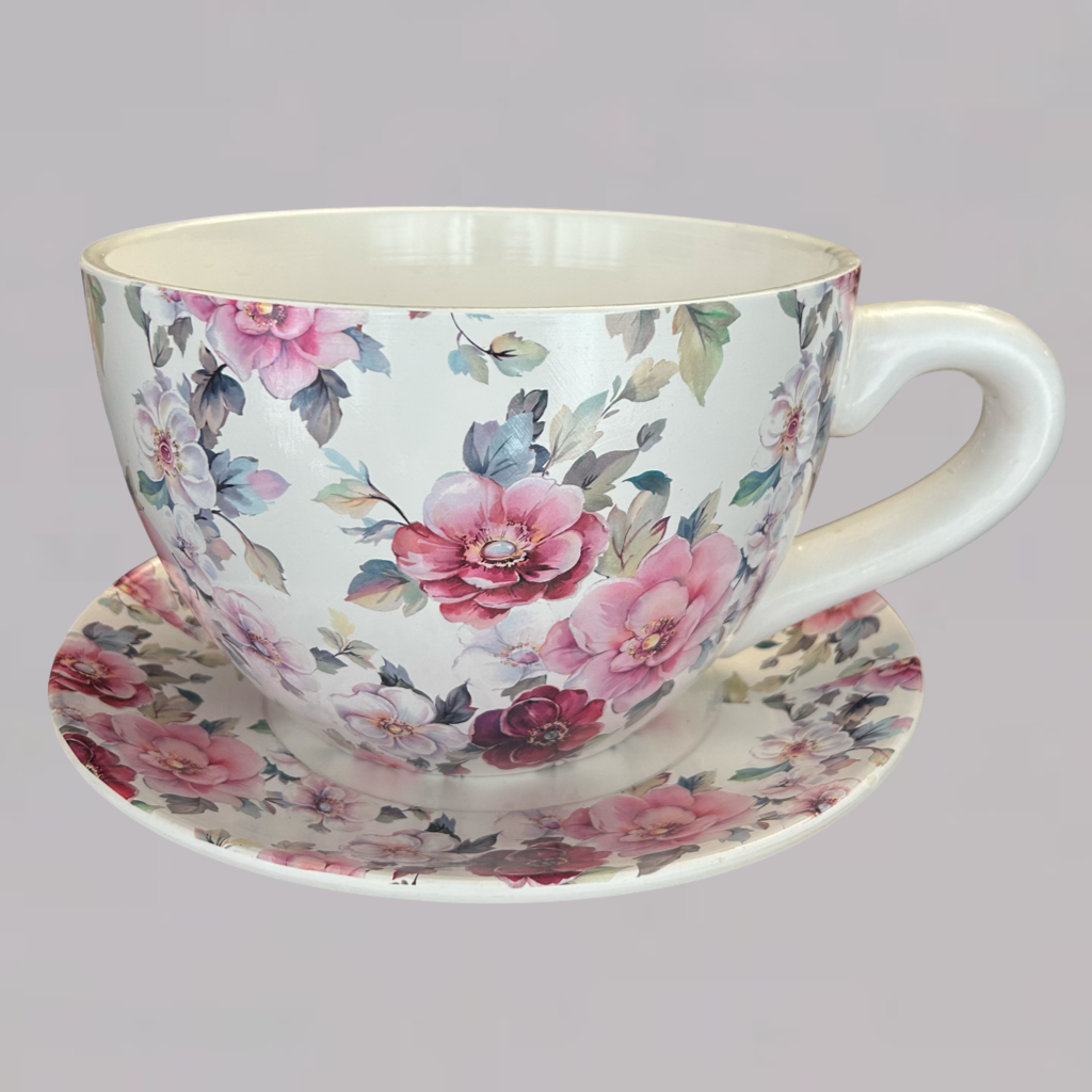 Decorative Oversized Floral Cup and Saucer Style – Ceramic Planter
