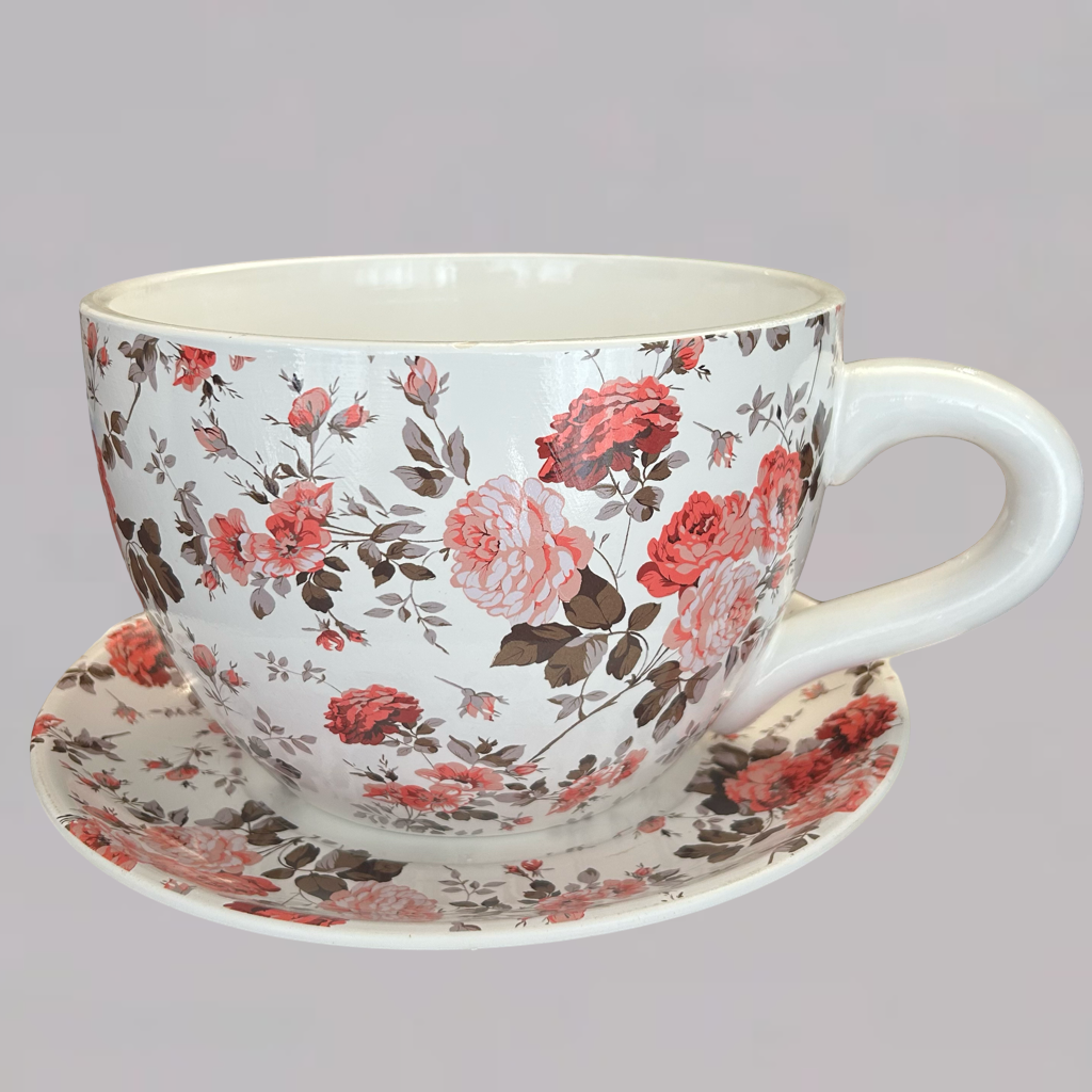 Decorative Oversized Floral Cup and Saucer Style – Ceramic Planter