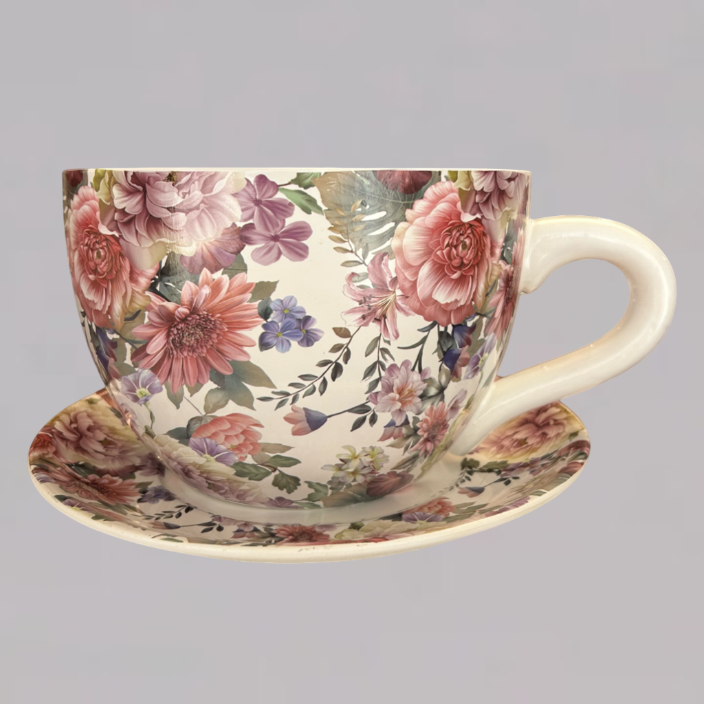 Decorative Oversized Floral Cup and Saucer Style – Ceramic Planter