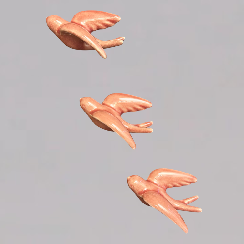 Elegant Pink Bird Wall Décor towards Left Direction - Set of 3