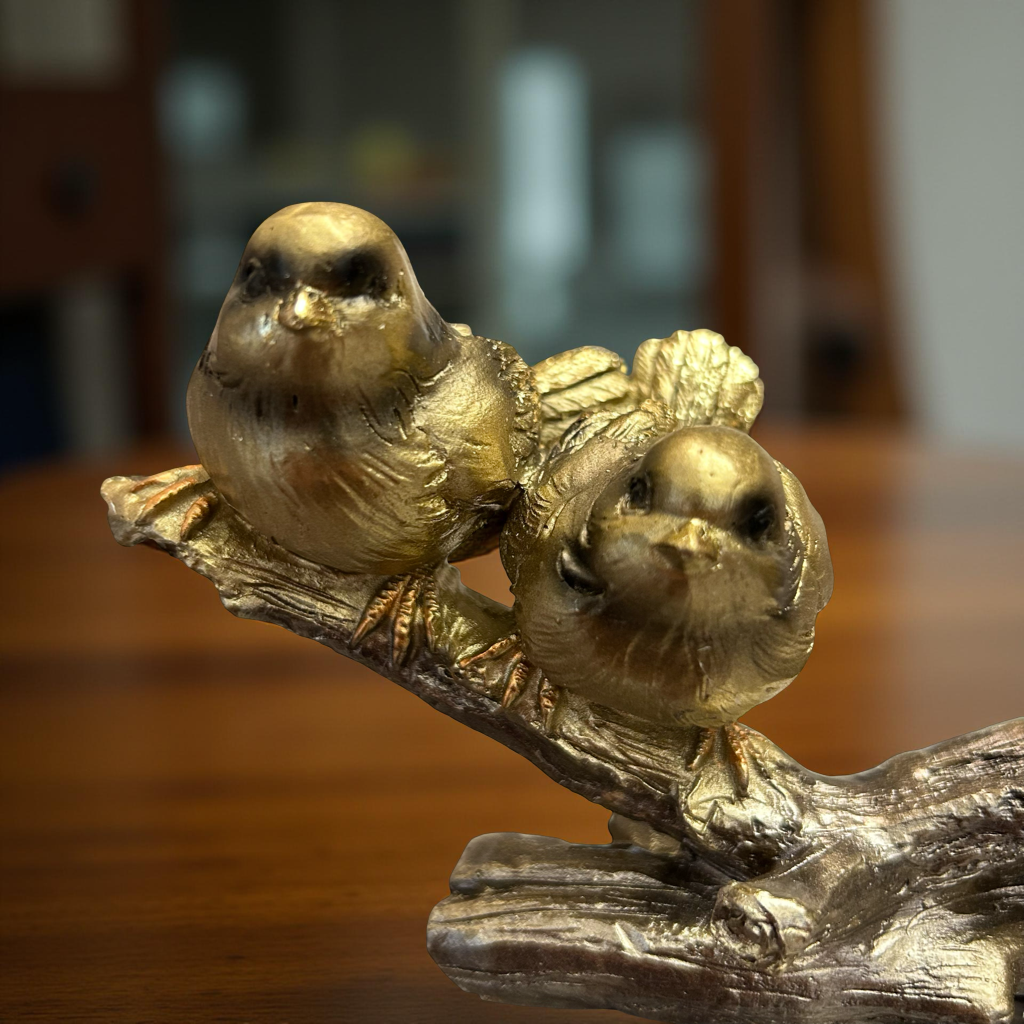 Elegant Golden Birds on Branch Decorative Sculpture
