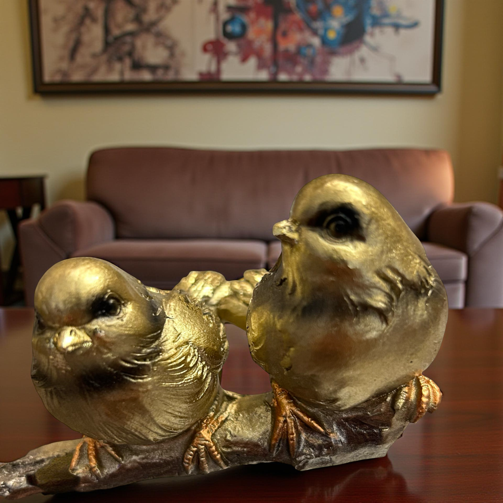 Elegant Golden Birds on Branch Decorative Sculpture