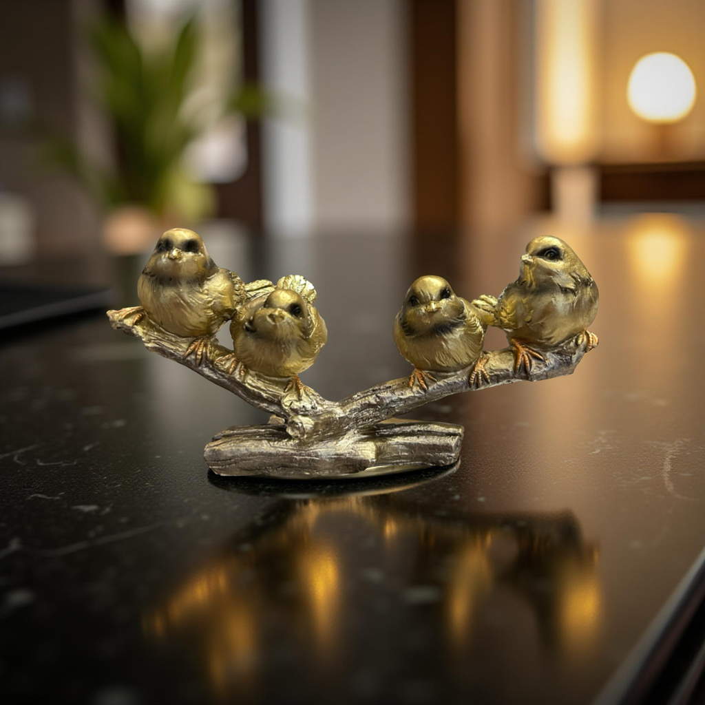 Elegant Golden Birds on Branch Decorative Sculpture