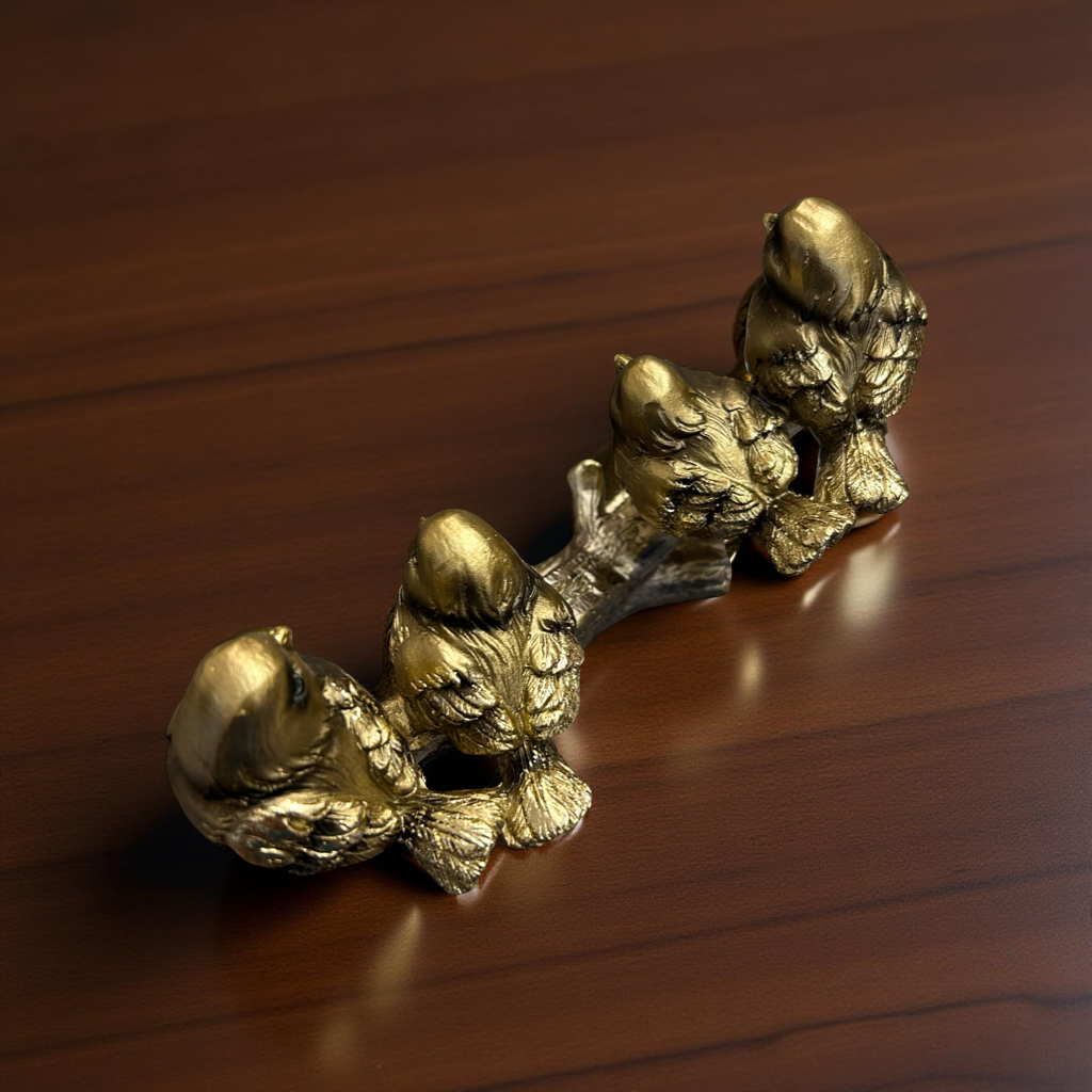 Elegant Golden Birds on Branch Decorative Sculpture