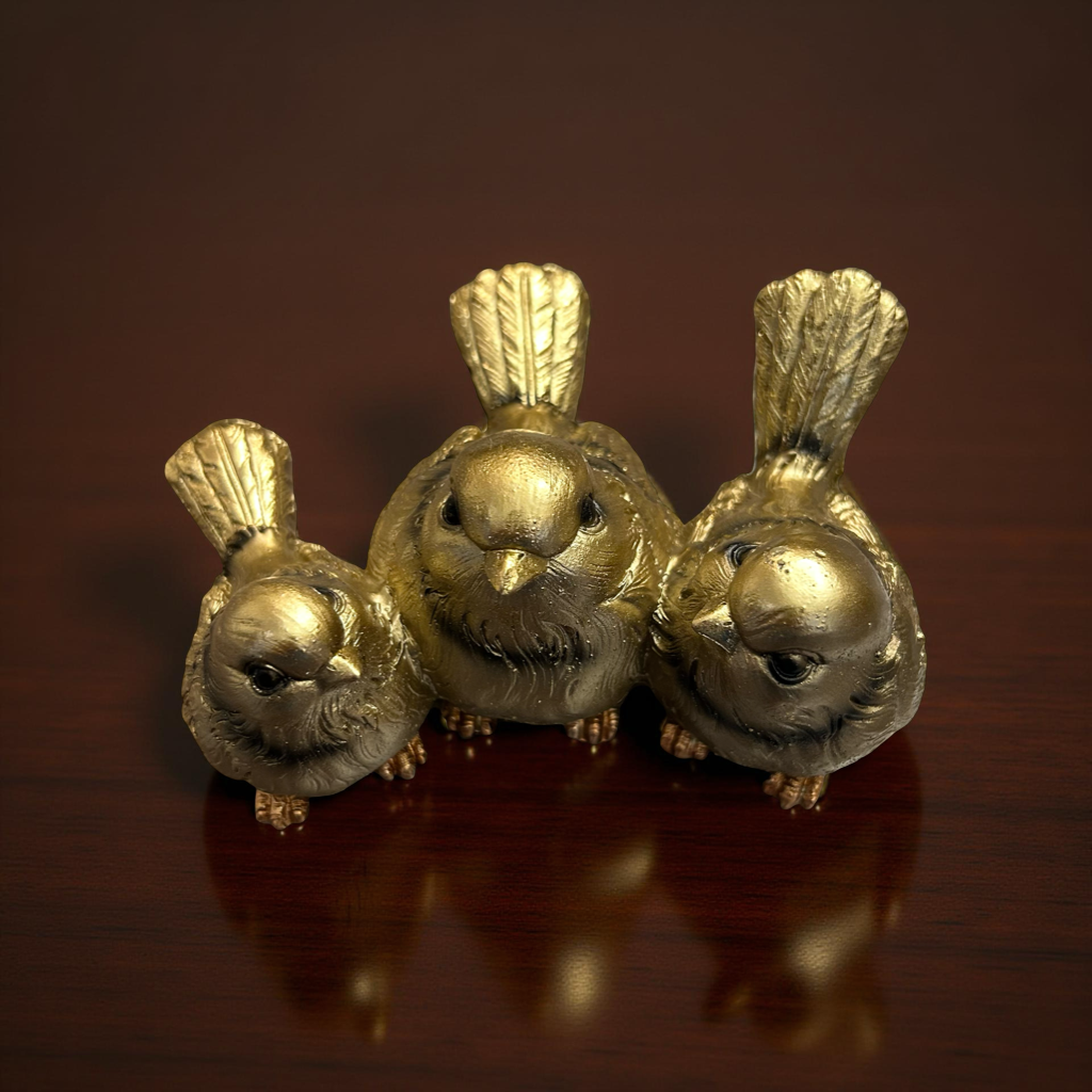 Classic Trio Bird Figurine in Golden Colour