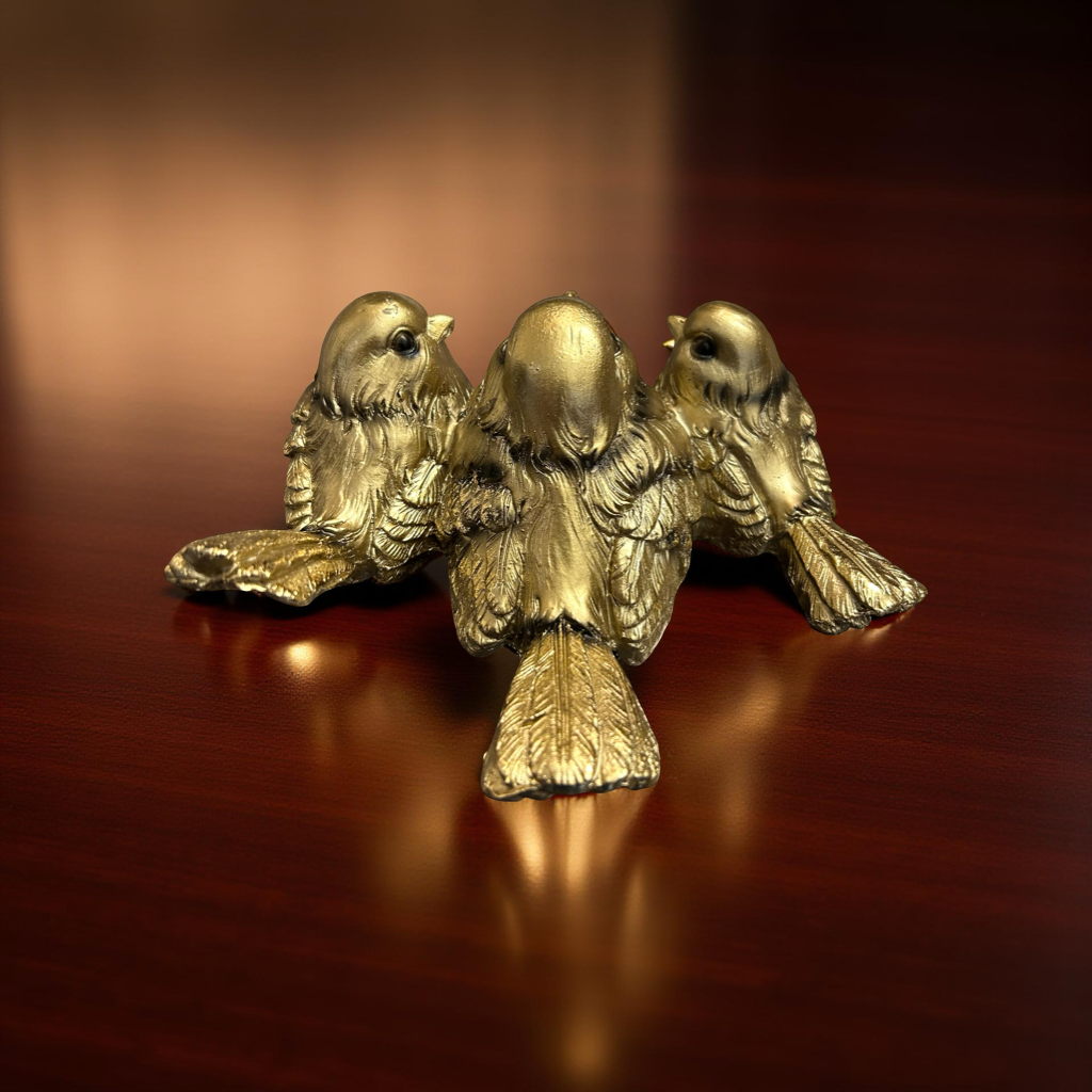Classic Trio Bird Figurine in Golden Colour