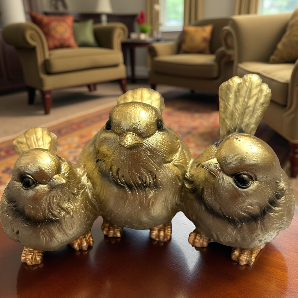 Classic Trio Bird Figurine in Golden Colour