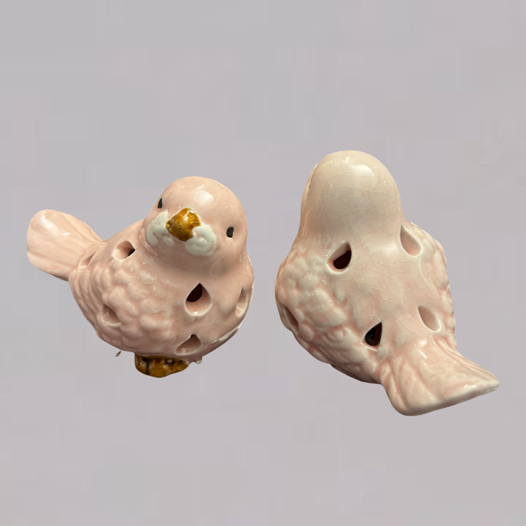 Elegant Pink Ceramic Birds Set with Golden Beak Small