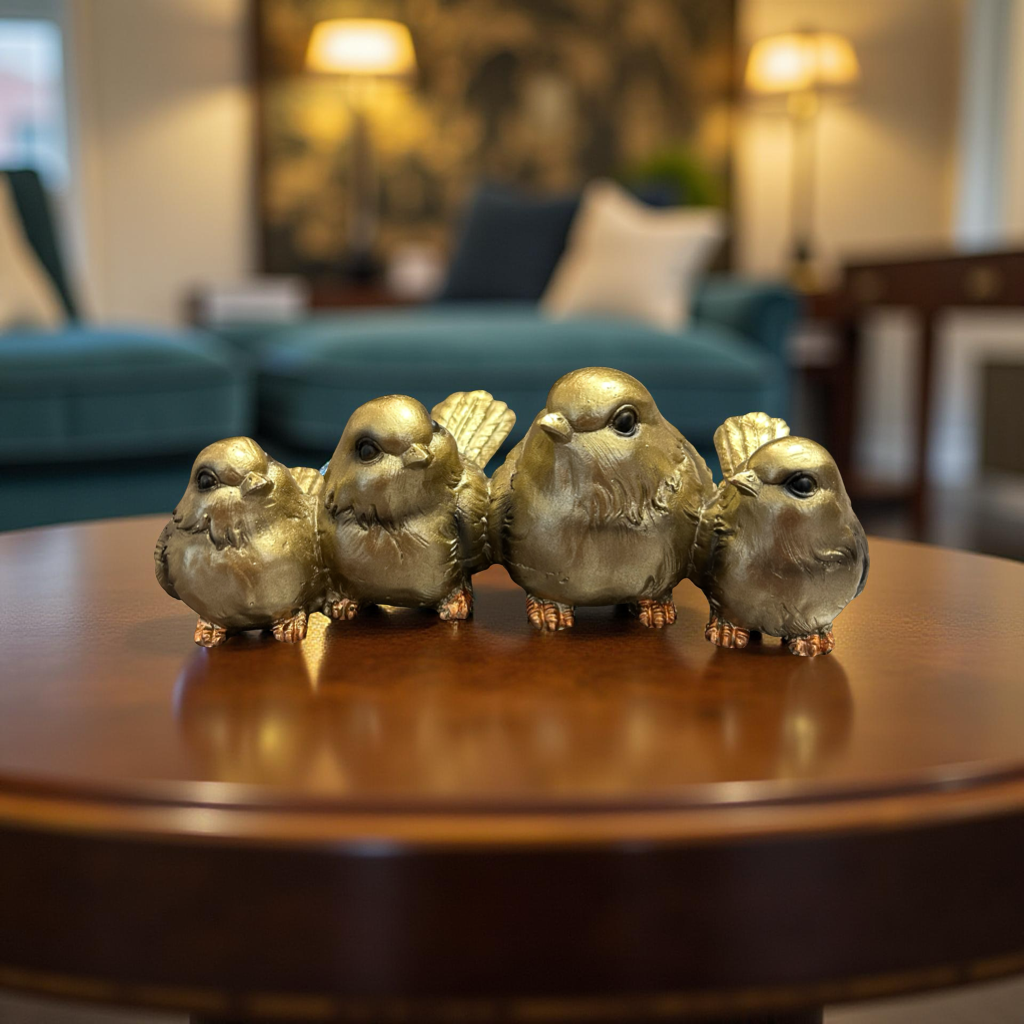 Classic Four Birds Figurine in Gold Finish