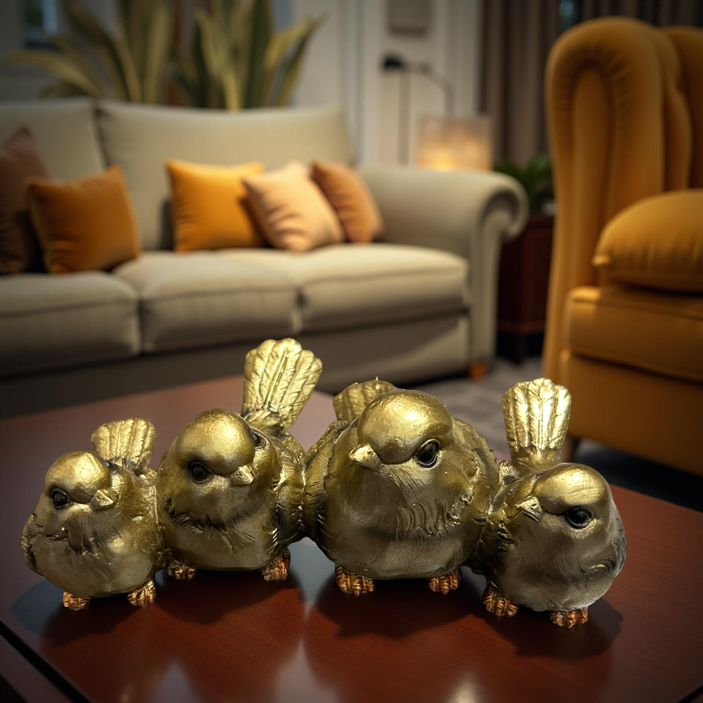 Classic Four Birds Figurine in Gold Finish