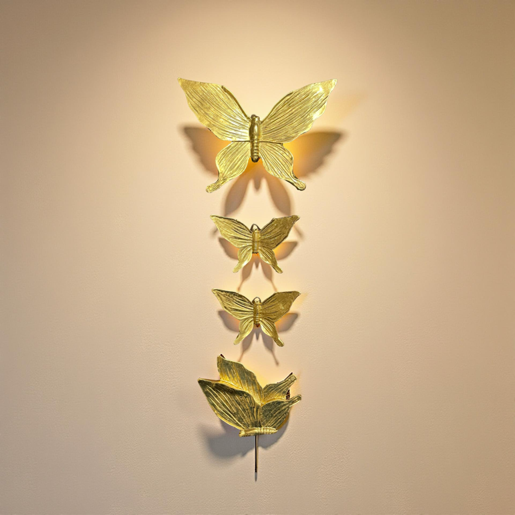 Set of 4 Golden Butterfly Wall Hangings
