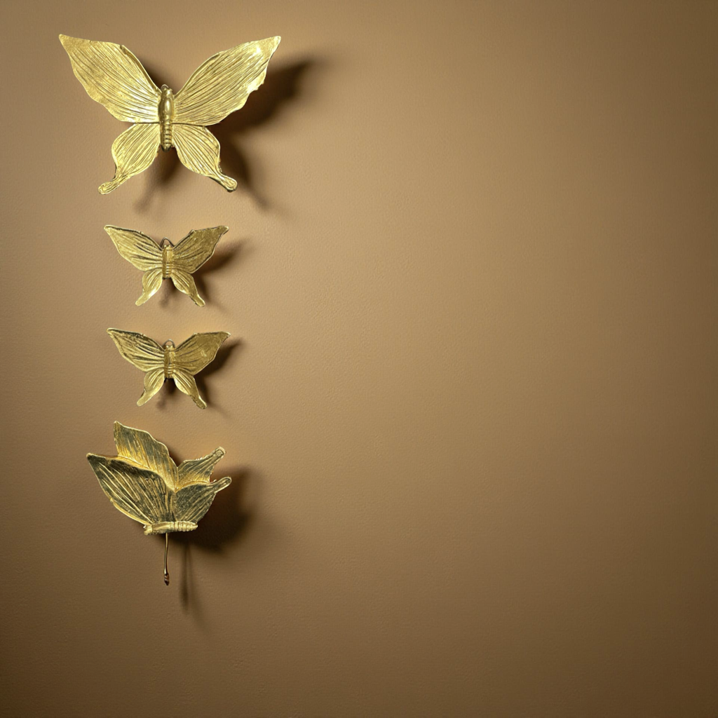 Set of 4 Golden Butterfly Wall Hangings