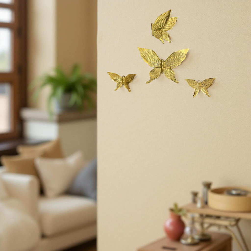 Set of 4 Golden Butterfly Wall Hangings