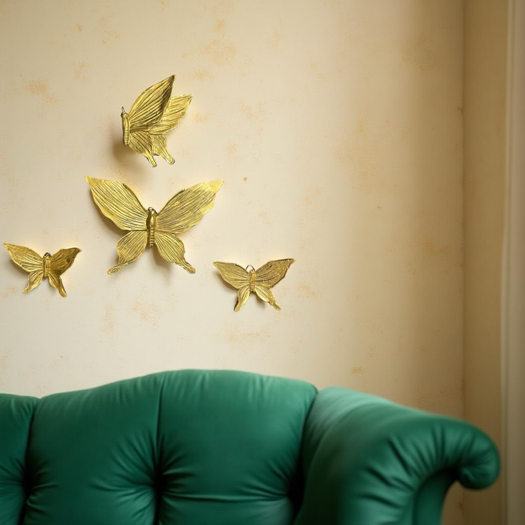 Set of 4 Golden Butterfly Wall Hangings