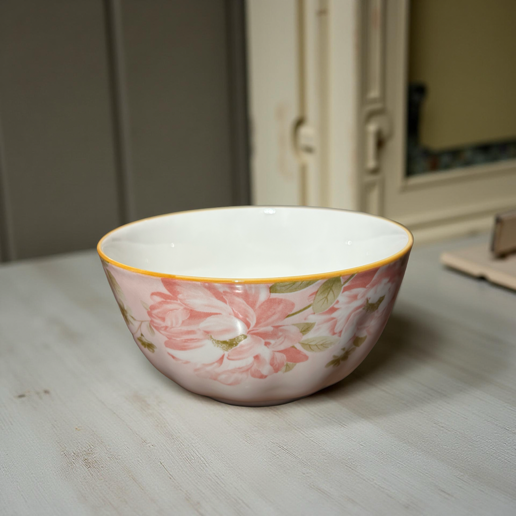 Ceramic Bowl Set of 2 – Elegant Pink Floral Design for Serving & Dining