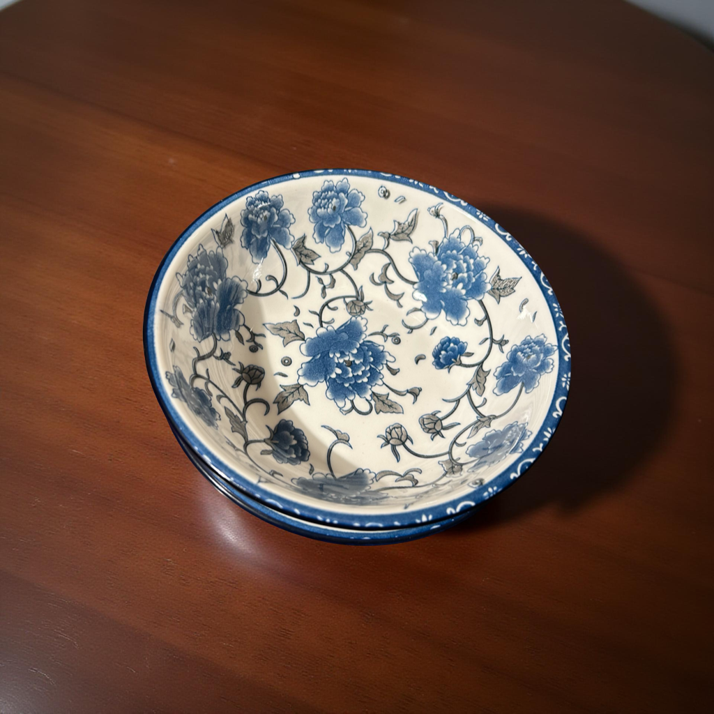 Vintage Blue and White Ceramic Serving Bowls Set of 2