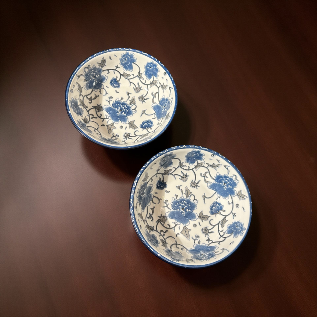 Vintage Blue and White Ceramic Serving Bowls Set of 2