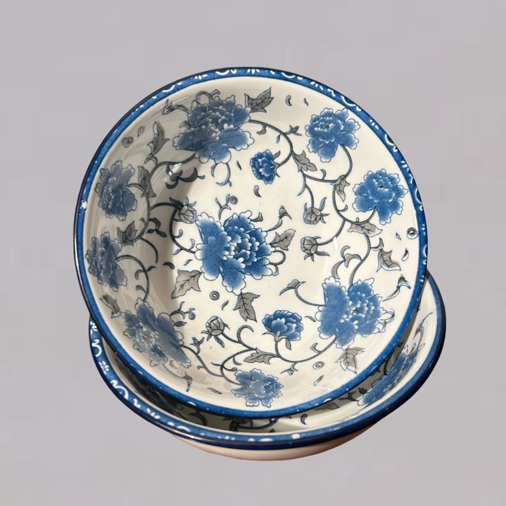Vintage Blue and White Ceramic Serving Bowls Set of 2