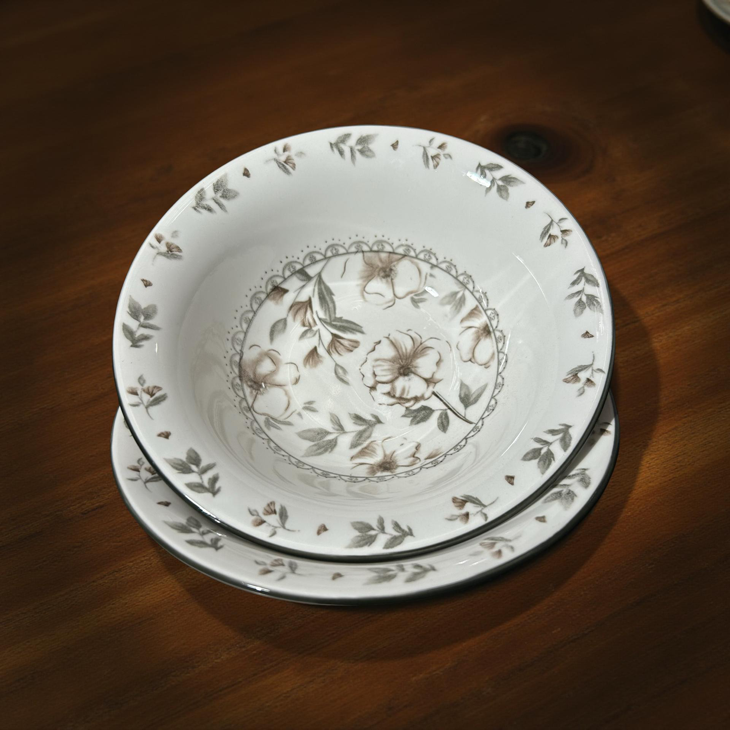 Rustic Floral Pattern Ceramic Bowls Set of 2 (M)