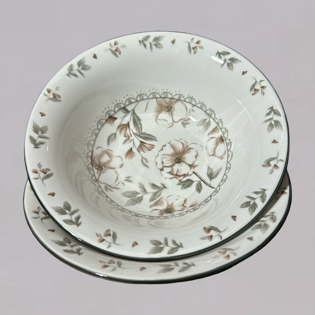 Rustic Floral Pattern Ceramic Bowls Set of 2 (M)