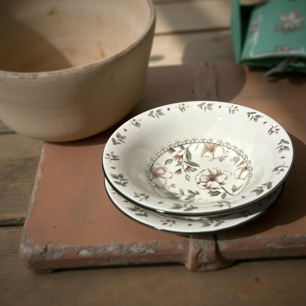 Rustic Floral Pattern Ceramic Bowls Set of 2 (M)