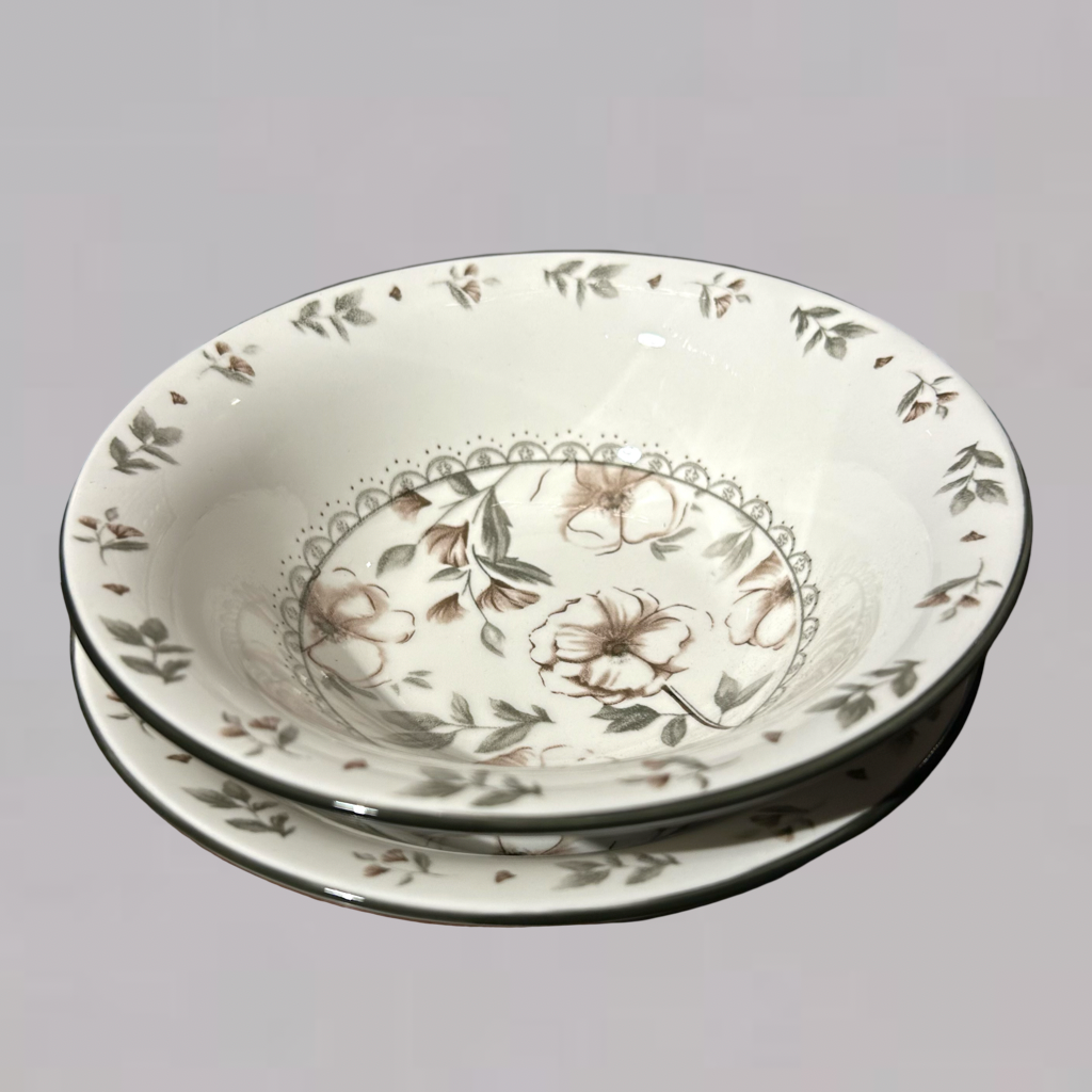 Rustic Floral Pattern Ceramic Bowls Set of 2 (M)