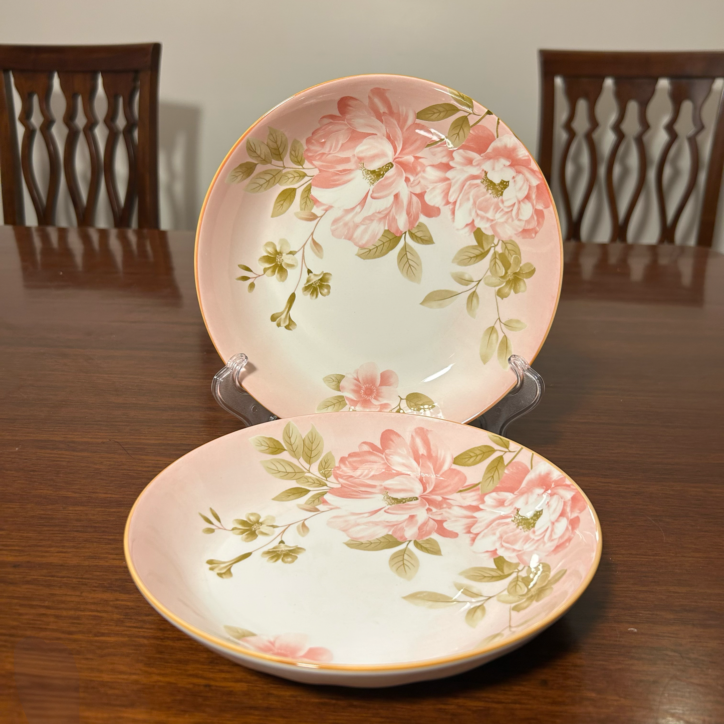 Charming Pink Rose Design Ceramic Plates Set of 2
