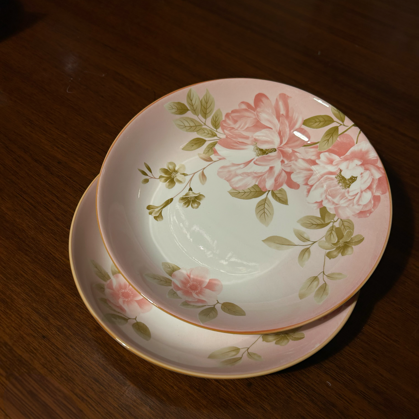 Charming Pink Rose Design Ceramic Plates Set of 2