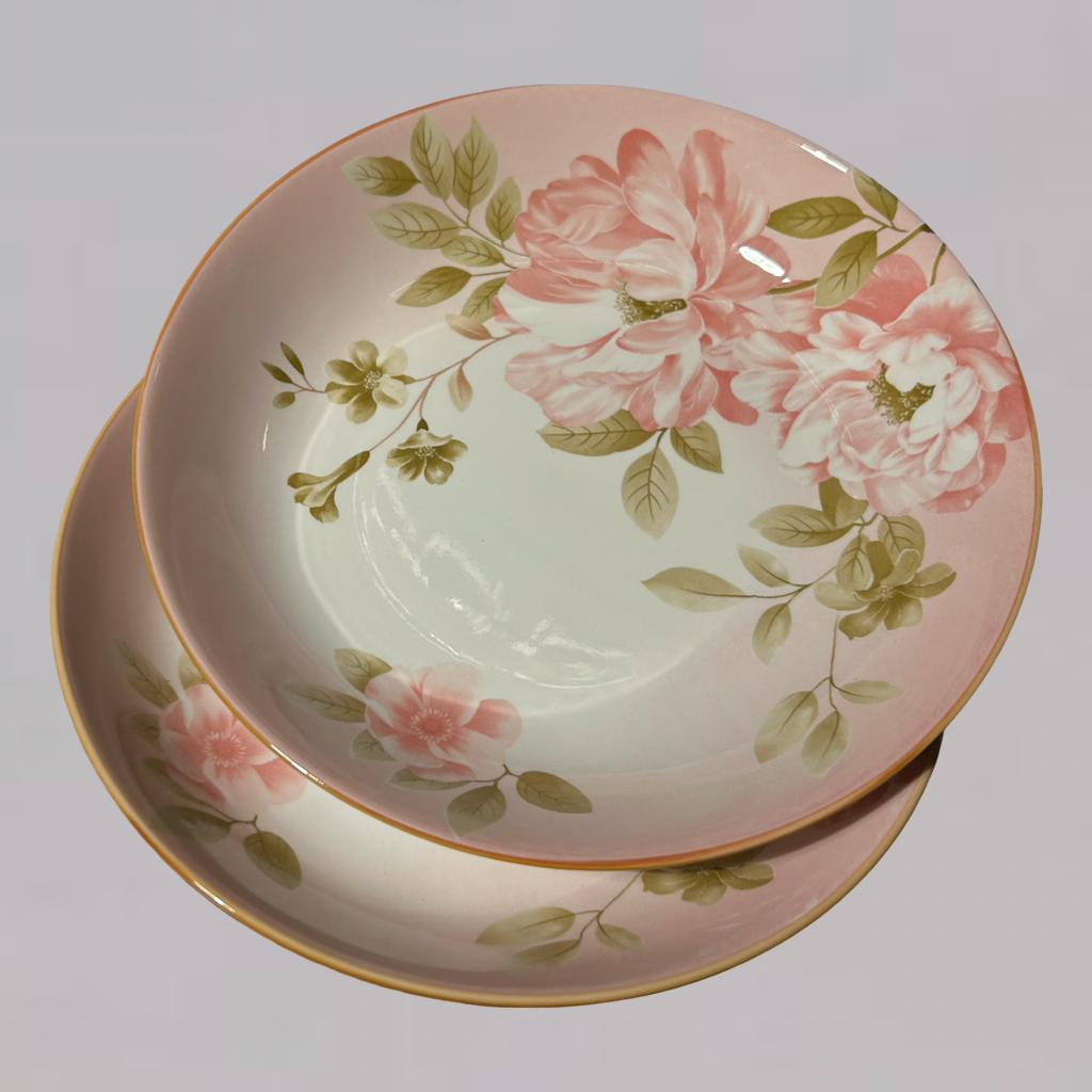 Charming Pink Rose Design Ceramic Plates Set of 2