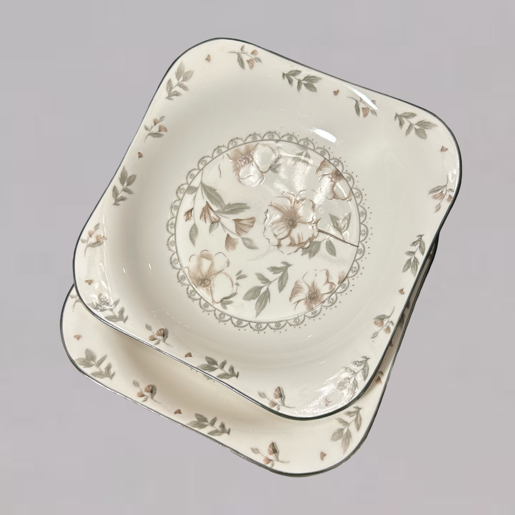 Square Ceramic Plates with Subtle Floral Motif Set of 2(M)