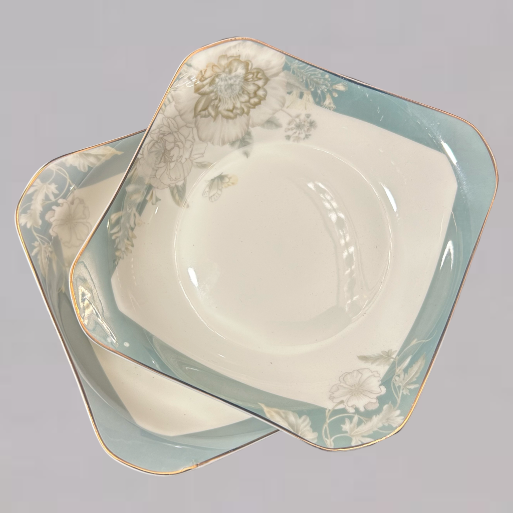 Classic Blue & White Floral Ceramic Plates Set of 2