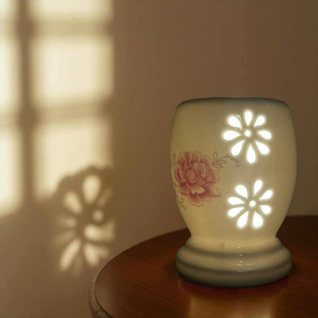 Elegant Ceramic Flower Cut Design Oil Diffuser Lamp