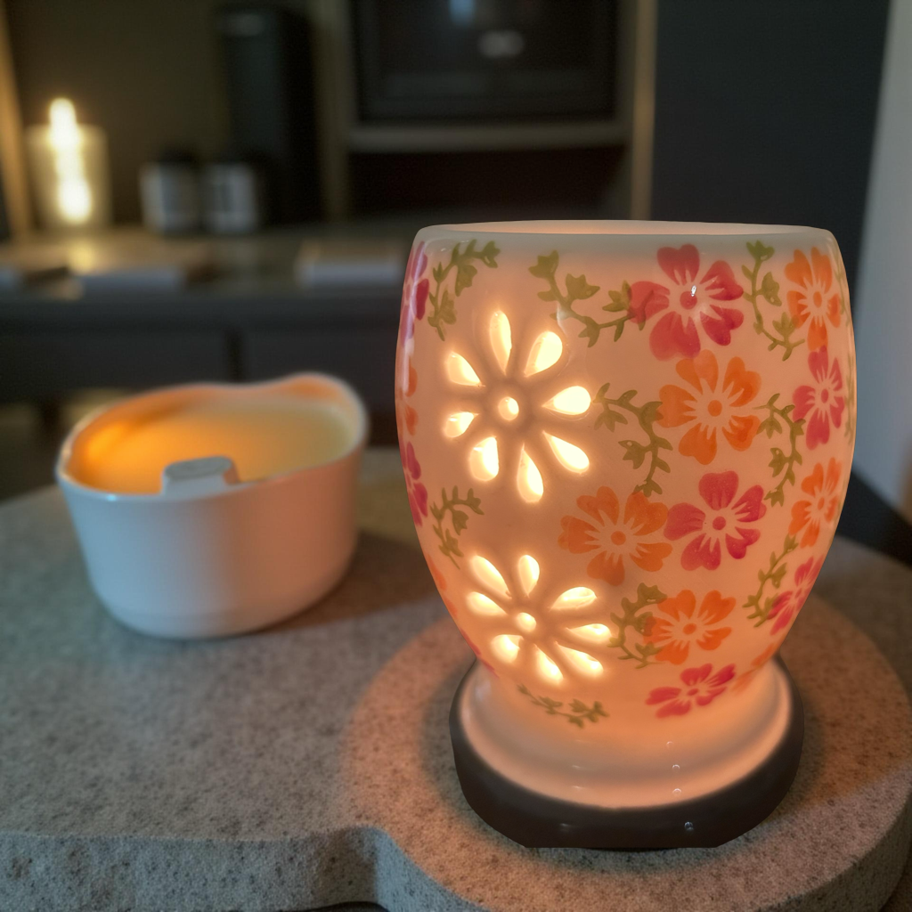 Elegant Ceramic Flower Cut Design Oil Diffuser Lamp