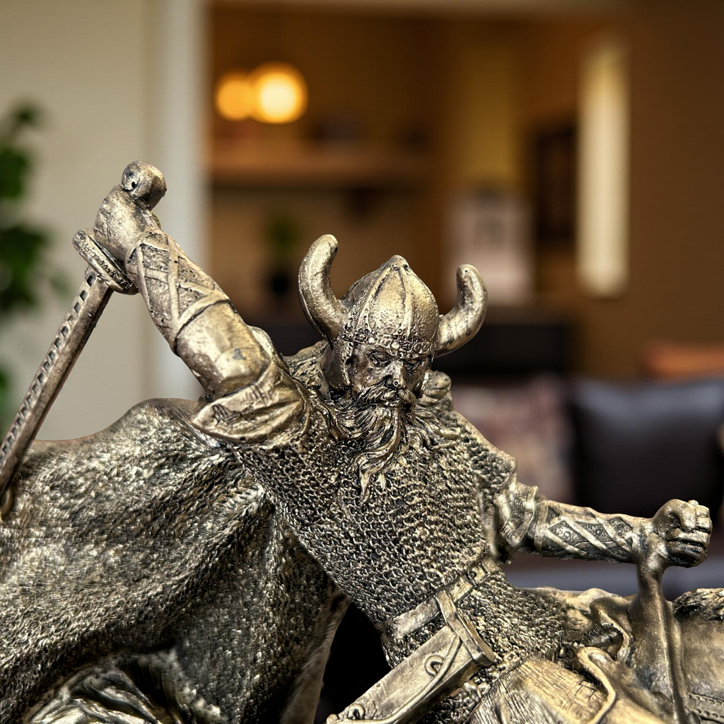 Viking Warrior on Horse Figurine – Medieval Battle Decorative Statue