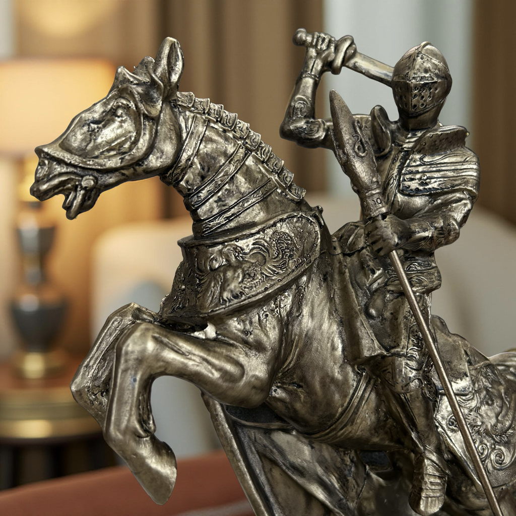 Armored Knight with Sword Figurine – Medieval Horse Rider Sculpture