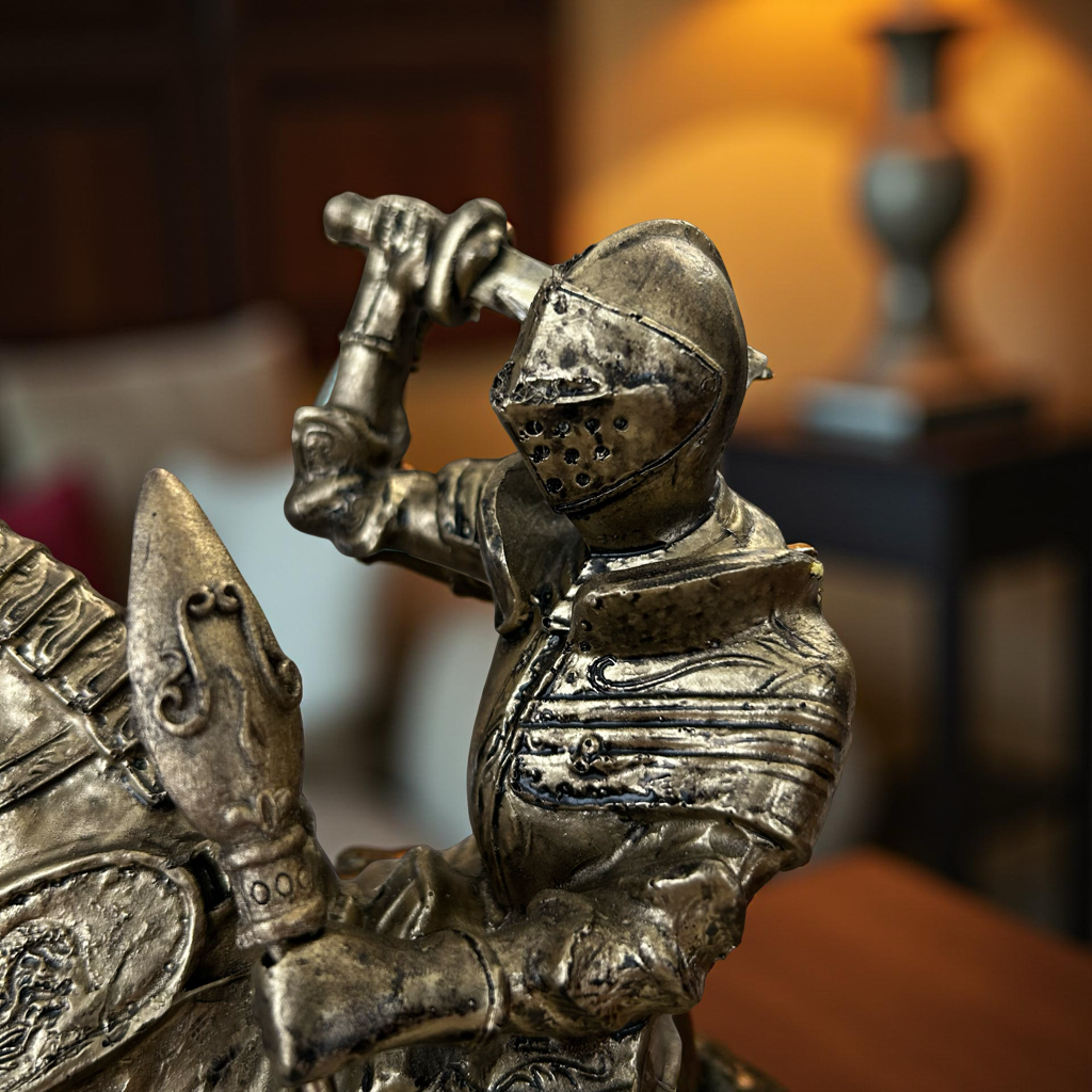 Armored Knight with Sword Figurine – Medieval Horse Rider Sculpture