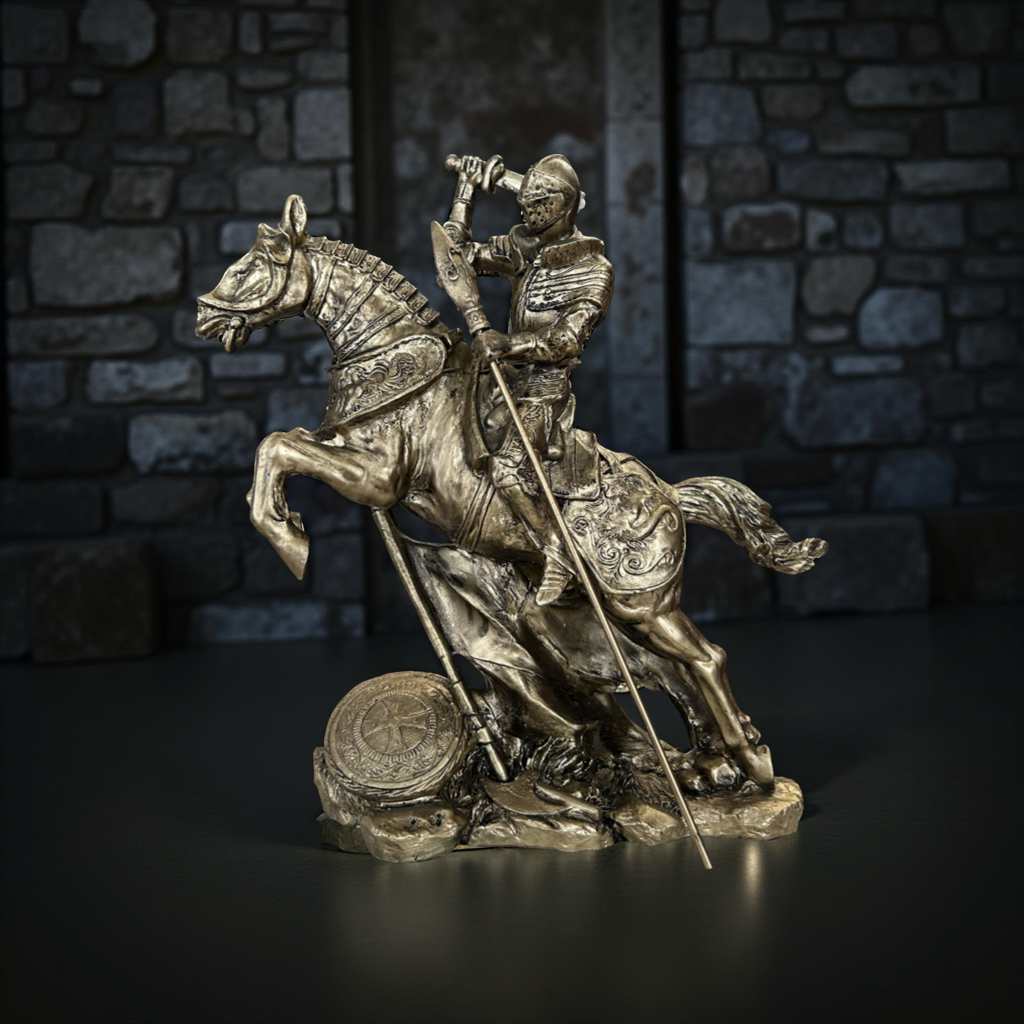 Armored Knight with Sword Figurine – Medieval Horse Rider Sculpture