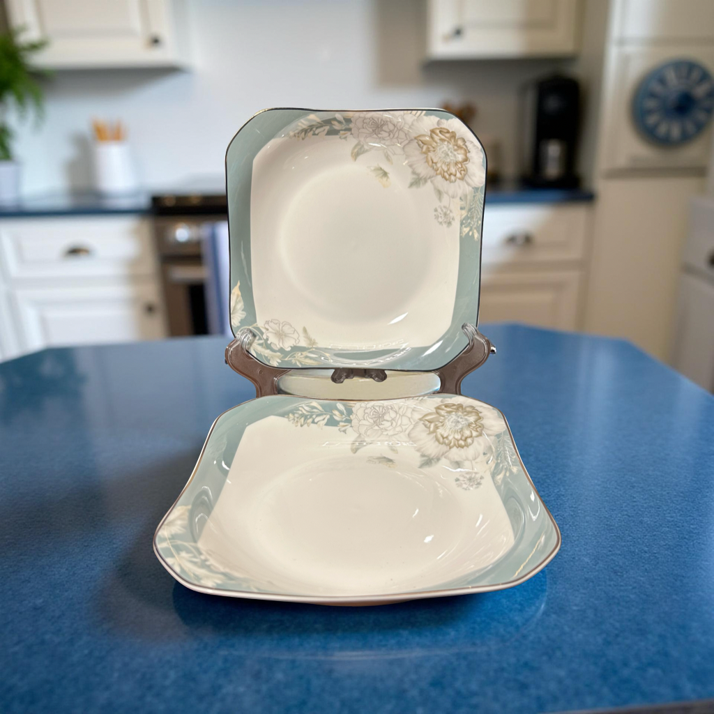 Artisan Crafted Blue Floral Square Plates Set of 2