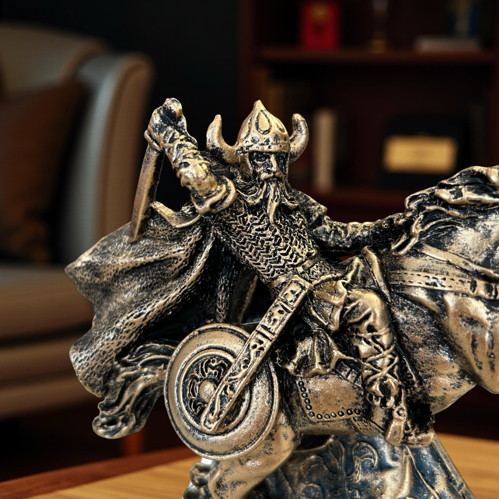 Viking Warrior on Horse Figurine – Medieval Battle Decorative Statue